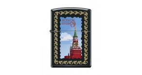 Зажигалка ZIPPO Московский кремль, с покрытием Black Matte, латунь/сталь, чёрная, 36x12x56 мм